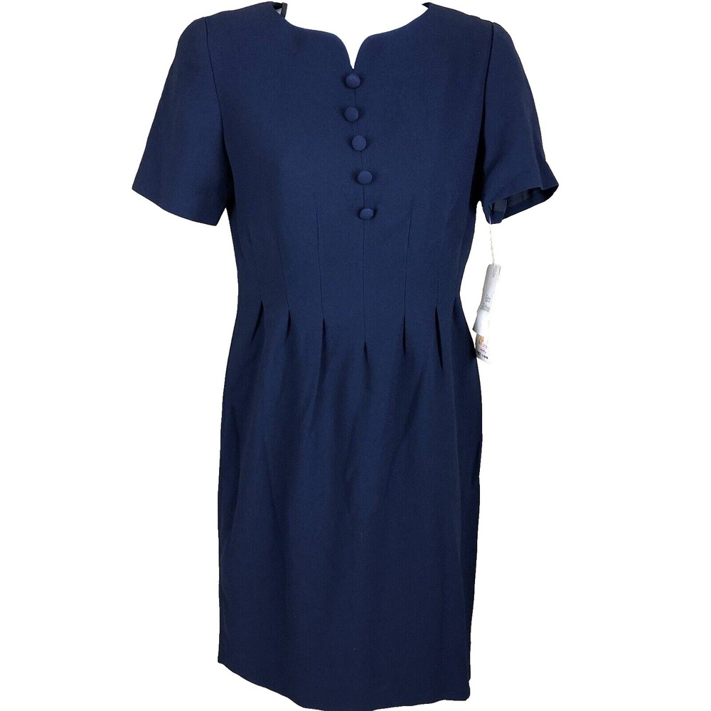 Liz Claiborne Dress Womens P2 Royal Blue Accent Button Back zip Vintage 90s NOS